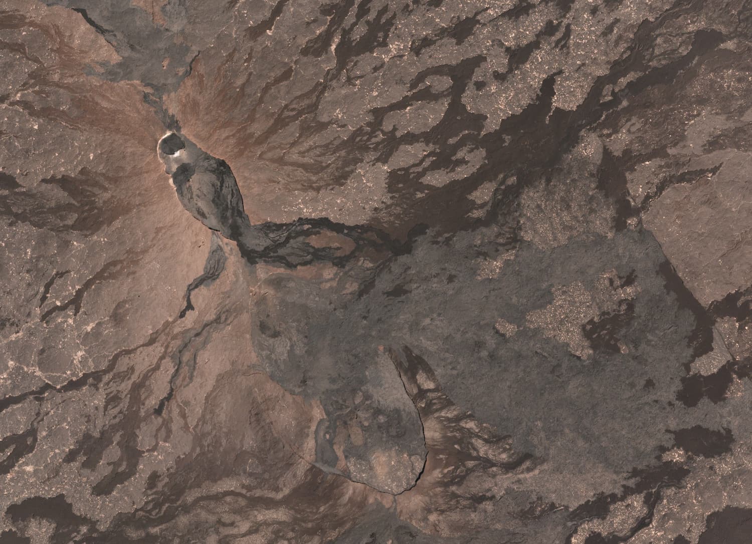 Satellite view of the Erta Ale caldera with its two pit craters